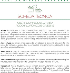 Gel Crema Radiofrequenza Viso 220 ml - Ultrasuoni - Cavitazione con Acido Ialuronico Ginseng Antirughe Effetto Lifting