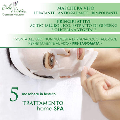 maschera in tessuto (5 pezzi) effetto antirughe con acido ialuronico e ginseng